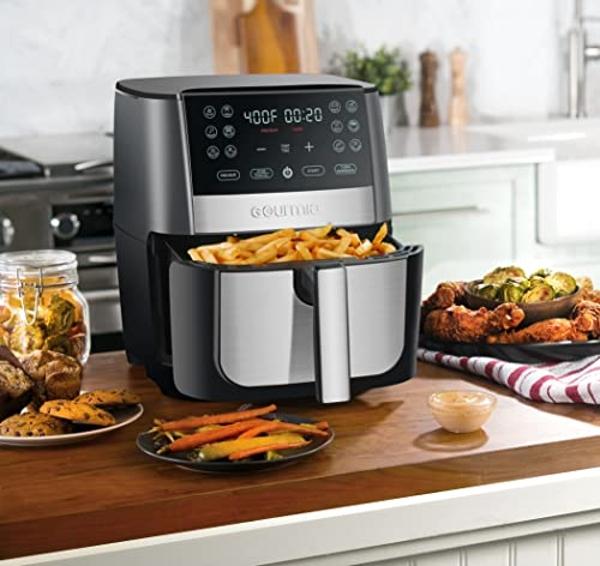 Amazon Basics 3.2 Quart 6-In-1 Air Fryer (Fry, Crisp, Roast, Bake, Reheat, Dehydrate), Non-Stick, with Timer, Auto Shut-Off, Digital Touch Screen, Up to 400°F , 1400W, Black/Silver