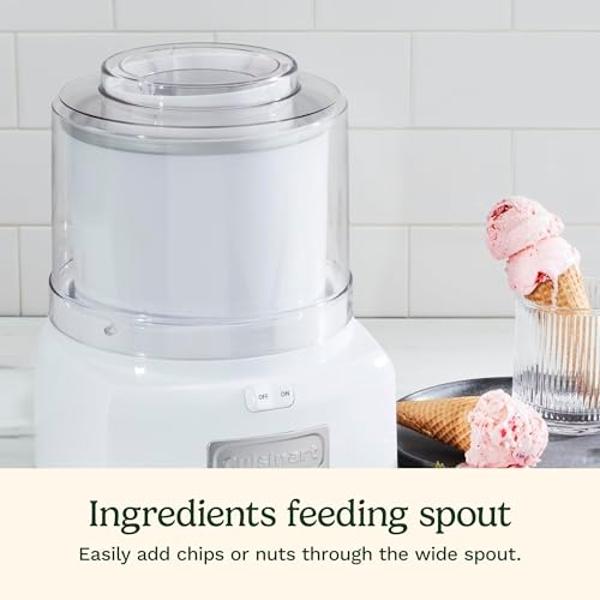 Cuisinart Ice Cream Maker Machine, 1.5 Quart Sorbet, Frozen Yogurt Maker, Double Insulated, White, ICE-21P1