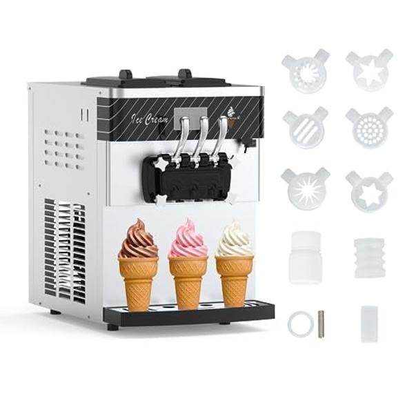 Acekool 2450W 2+1 Flavor Soft Serve Ice Cream Machine, 5.8-7.9 Gal/Hr Commercial Ice Cream Maker, with LCD Panel, Pre-Cooling Function, Automatic Cleaning, High Productivity for Re
