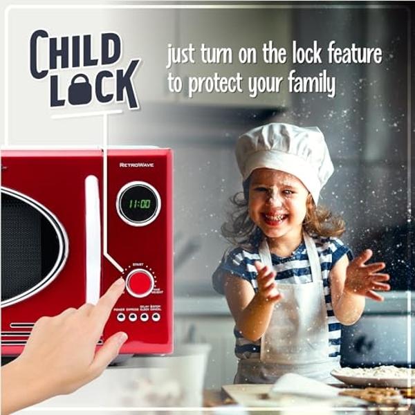 Nostalgia Retro Countertop Microwave Oven - Large 800-Watt - 0.9 cu ft - 12 Pre-Programmed Cooking Settings - Digital Clock - Kitchen Appliances - Metallic Red