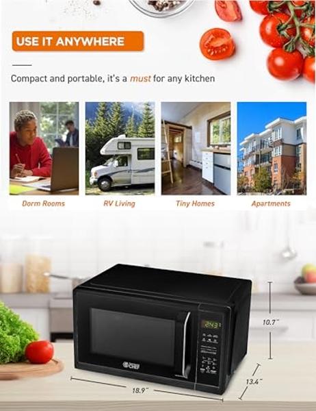 Nostalgia Retro Countertop Microwave Oven - Large 800-Watt - 0.9 cu ft - 12 Pre-Programmed Cooking Settings - Digital Clock - Kitchen Appliances - Metallic Red