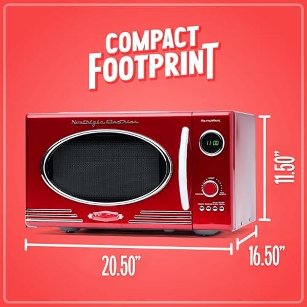 Nostalgia Retro Countertop Microwave Oven - Large 800-Watt - 0.9 cu ft - 12 Pre-Programmed Cooking Settings - Digital Clock - Kitchen Appliances - Metallic Red