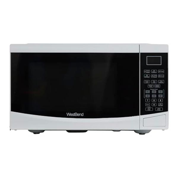 West Bend WBMW92W Microwave Oven 900-Watts Compact with 6 Pre Cooking Settings, Speed Defrost, Electronic Control Panel and Glass Turntable, White
