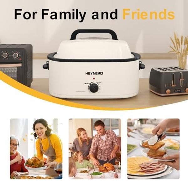 Roaster Oven 24Qt, Multifunctional Electric Roaster Oven for Turkey Meats Bread Soup Sauce, Fast-Cooking Turkey Roaster with Self-Basting Lid, Removable Pan and Rack, Stainless Ste