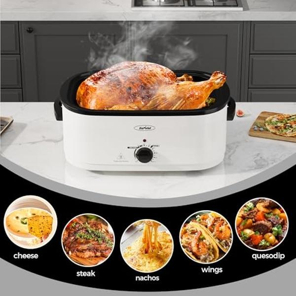 Roaster Oven 24Qt, Multifunctional Electric Roaster Oven for Turkey Meats Bread Soup Sauce, Fast-Cooking Turkey Roaster with Self-Basting Lid, Removable Pan and Rack, Stainless Ste