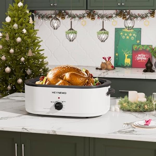 Roaster Oven 24Qt, Multifunctional Electric Roaster Oven for Turkey Meats Bread Soup Sauce, Fast-Cooking Turkey Roaster with Self-Basting Lid, Removable Pan and Rack, Stainless Ste