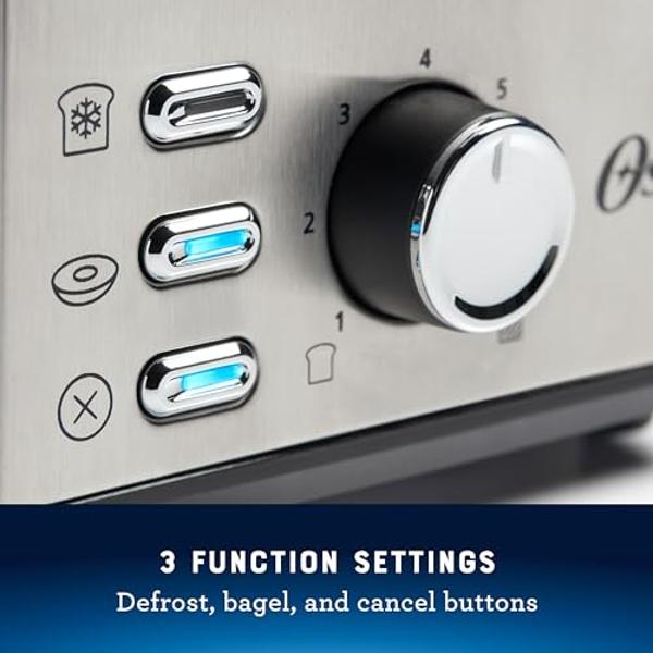 Oster 2 Slice Toaster, With 7 Browning Settings, Extra Wide Slots For Bagels and Special Breads, Removable Easy-to-Clean Crumb Tray, Cancel/Defrost/Bagel, Stainless Steel