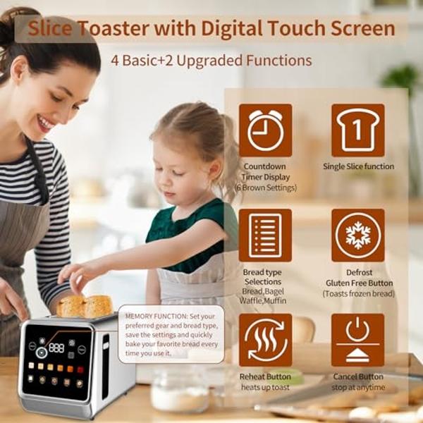 SEEDEEM Toaster 4 Slice, Full Touch control Toaster, LCD Display, 6 ...