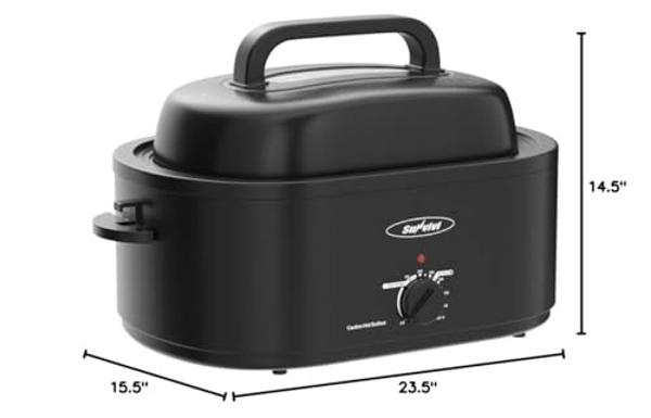 Sunvivi 24 Quart Electric Roaster Oven Turkey Roaster with Lid Electric Roasters with Removable Pan Large Roaster,Visible & Self-basting Lid, Fast Heating & Thaw/warming Setting,Bl