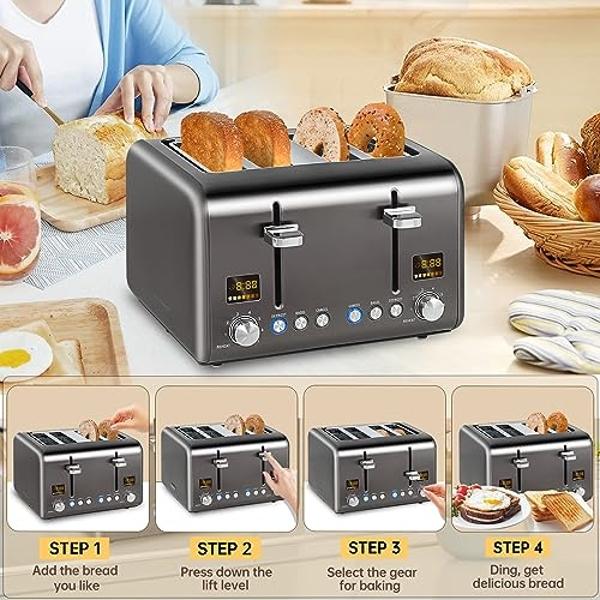 West Bend 77224 Toaster 2 Slice QuikServe Wide Slot Slide Through with Bagel and Gluten-Free Settings and Cool Touch Exterior Includes Removable Serving Tray, Black