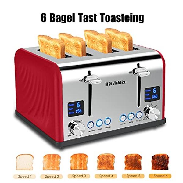 Toaster 4 Slice, KitchMix Bagel Stainless Toaster with LCD Timer, Extra ...