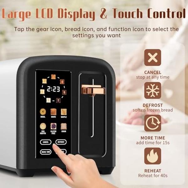 BUYDEEM DT440 4 Slice Toaster, Stainless Steel Toaster with Extra Wide Slots for Bagels, Muffins, High Lift Lever, 6 Shade Settings, Retro Sliver