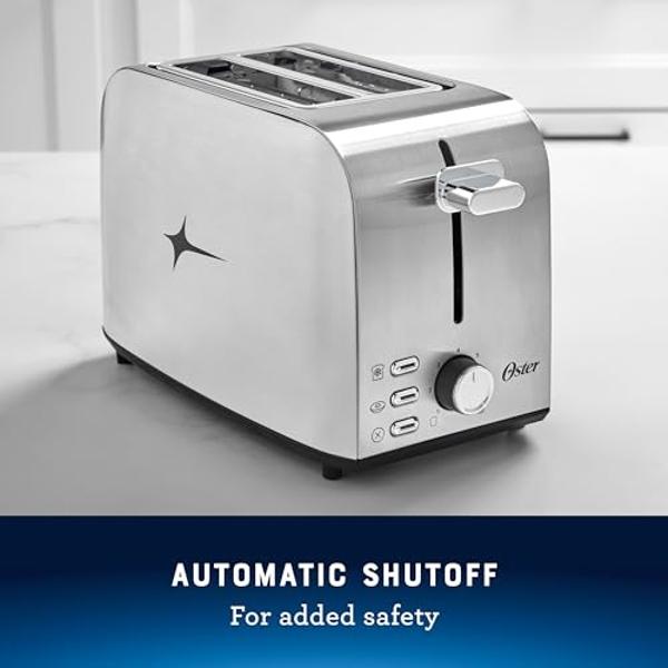 Oster 2 Slice Toaster, With 7 Browning Settings, Extra Wide Slots For Bagels and Special Breads, Removable Easy-to-Clean Crumb Tray, Cancel/Defrost/Bagel, Stainless Steel