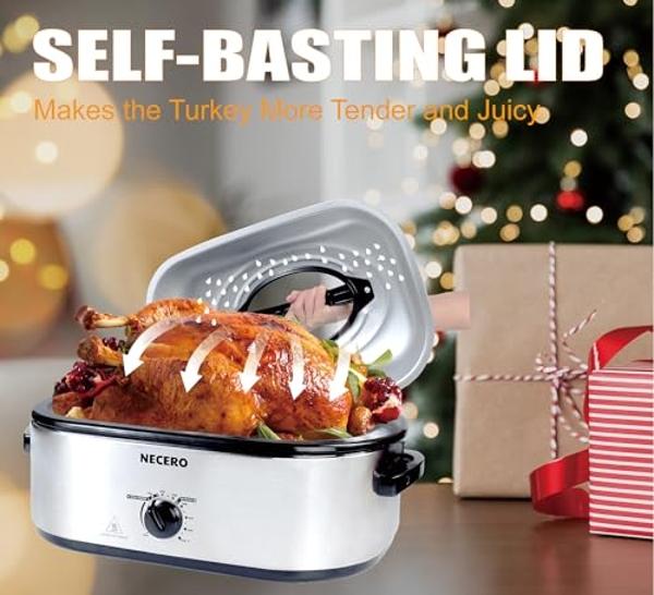 Sunvivi Electric Roaster, Roasting Oven with Self-Basting Lid Removable Pan, 20 Quart Turkey Roaster Oven with 150 to 450F Temperature Control Cool-Touch Handles, Blue