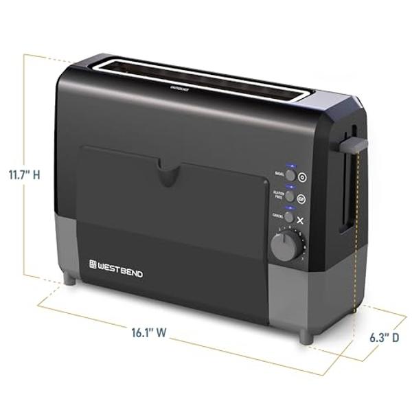 West Bend 77224 Toaster 2 Slice QuikServe Wide Slot Slide Through with Bagel and Gluten-Free Settings and Cool Touch Exterior Includes Removable Serving Tray, Black