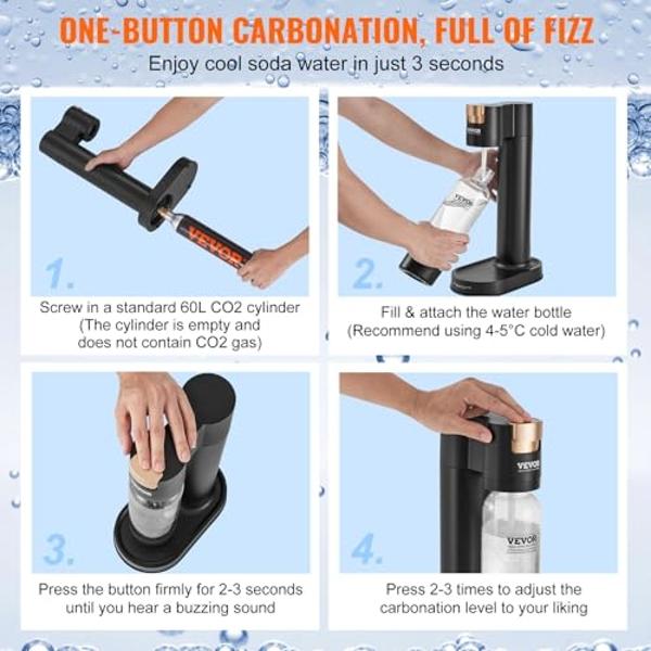 VEVOR Sparkling Water Maker, Soda Maker Machine for Home Carbonating, Soda Maker with BPA-free 1L PET Bottle, 2 CO2 Cylinders(Not Contain CO2 GAS), Compatible with Mainstream Screw