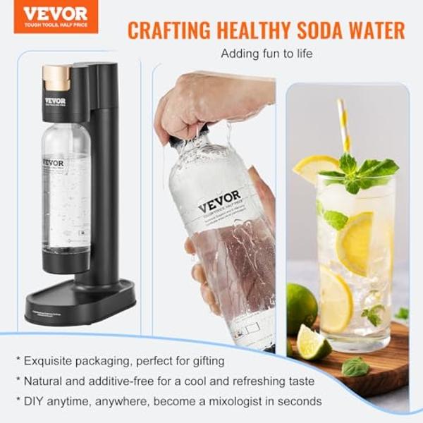 VEVOR Sparkling Water Maker, Soda Maker Machine for Home Carbonating, Soda Maker with BPA-free 1L PET Bottle, 2 CO2 Cylinders(Not Contain CO2 GAS), Compatible with Mainstream Screw