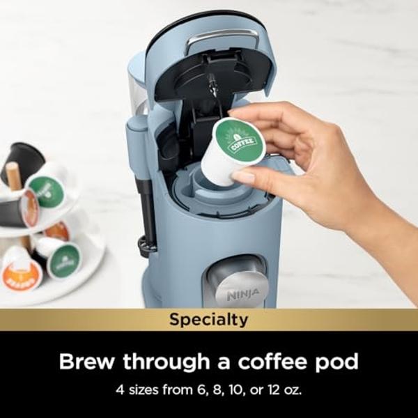 Ninja Pod & Grounds Specialty XL Single-Serve Coffee Maker, K-Cup Pod Compatible, Brews Grounds, Compact Design, Built-In Milk Frother, 68-oz. Reservoir, 6oz. Cup-24oz. Mug Sizes, 