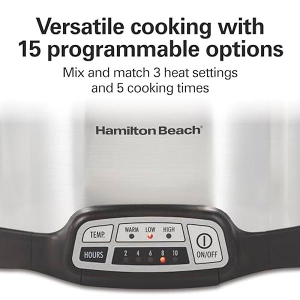 Hamilton Beach 4 Quart Programmable Slow Cooker with Flexible Easy Programming, 5 Cooking Times, Dishwasher-Safe Crock & Lid, Silver (33443)