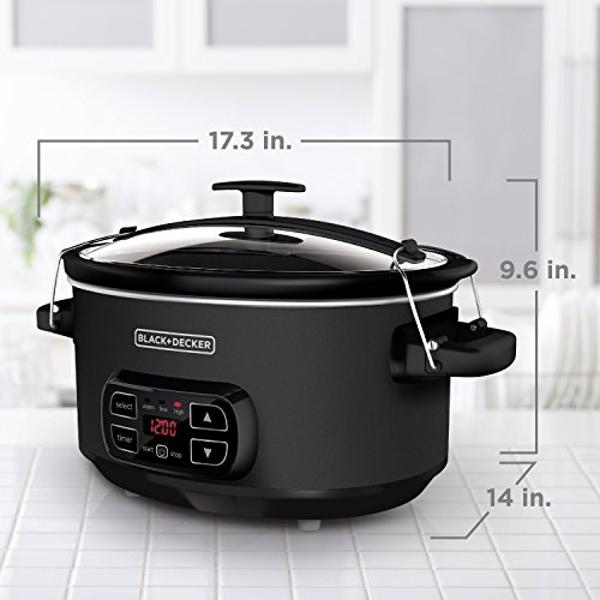 Elite Gourmet MST-350B Electric Slow Cooker, Adjustable Temp, Entrees, Sauces, Stews & Dips, Dishwasher Safe Glass Lid & Crock (3 Quart, Black)