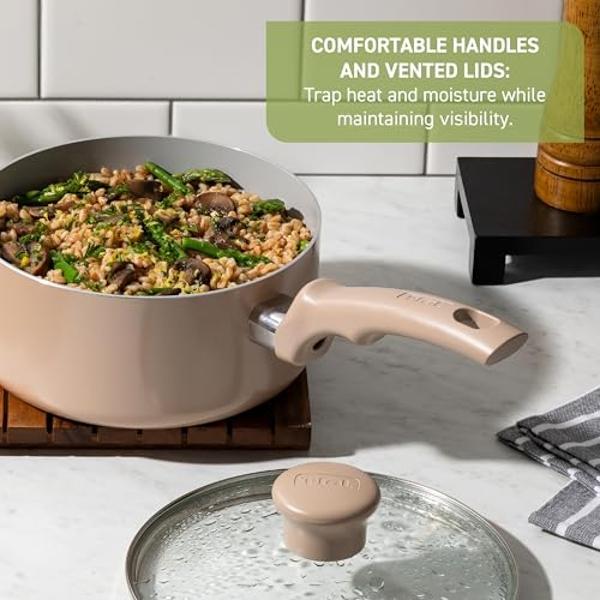 T-fal Refresh Ceramic Ceramic Non Stick Jumbo Cooker w/Lid 5 Quart Oven Broiler Safe 350F Dusty Rose