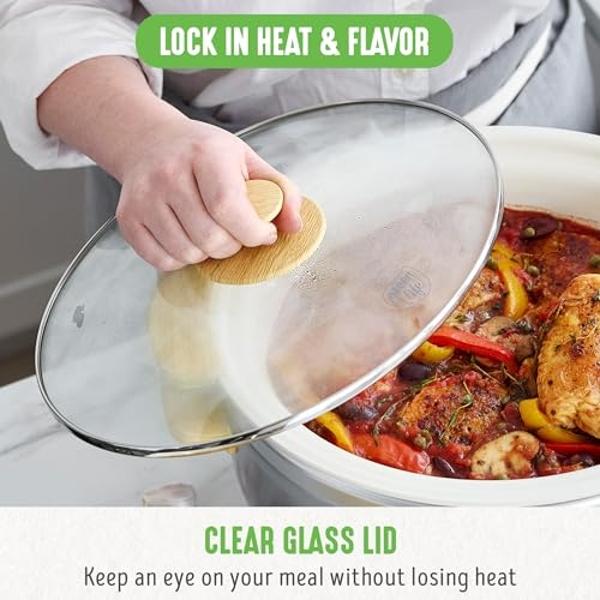 GreenLife 6 QT Ceramic Non Stick Slow Cooker, PFAS-Free Programmable Removable Pot for Family Meals, Sear on Stovetop Keep Warm, Digital Timer, Dishwasher Safe Glass Lid & Crock, Q