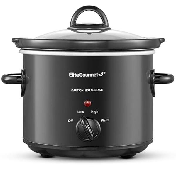 Elite Gourmet MST-350B Electric Slow Cooker, Adjustable Temp, Entrees, Sauces, Stews & Dips, Dishwasher Safe Glass Lid & Crock (3 Quart, Black)