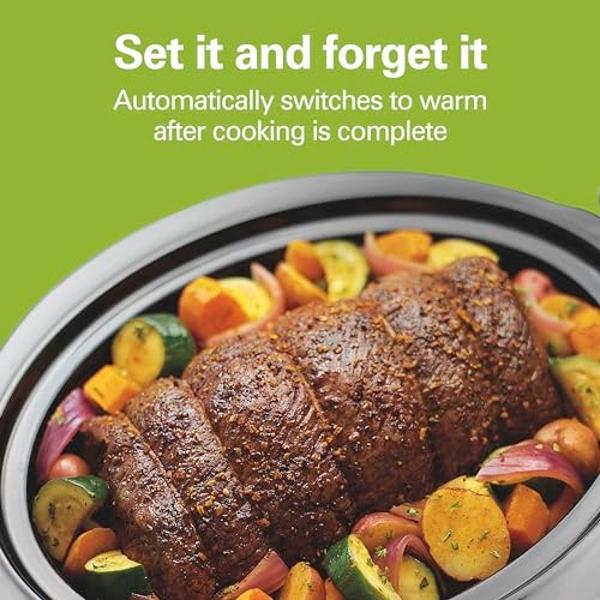 Hamilton Beach 4 Quart Programmable Slow Cooker with Flexible Easy Programming, 5 Cooking Times, Dishwasher-Safe Crock & Lid, Silver (33443)