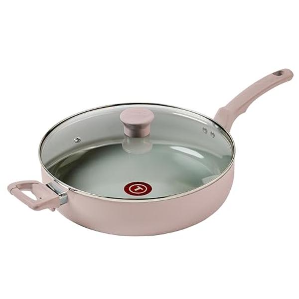 T-fal Refresh Ceramic Ceramic Non Stick Jumbo Cooker w/Lid 5 Quart Oven Broiler Safe 350F Dusty Rose
