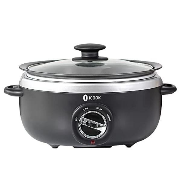 Proctor Silex Double Dish Slow Cooker with 6qt Crock and Dual 2.5qt Nonstick Insert to Cook Two Meals at Once, Dishwasher Safe Pot & Lid, Silver (33563)