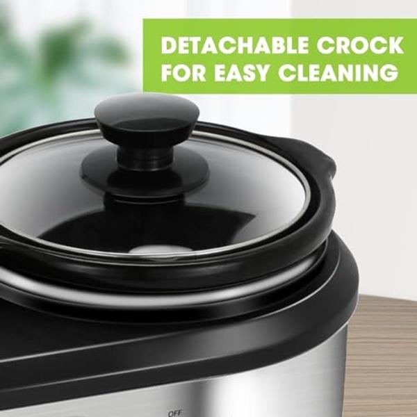 Dual Slow Cooker Buffet Server Food Warmer with 3 Adjustable Temperature Modes, Double Slow Cooker with 1.5 QT Ceramic Pot and Removeable Glass Lid, Dishwasher Safe, Stainless Stee