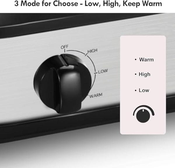 Dual Slow Cooker Buffet Server Food Warmer with 3 Adjustable Temperature Modes, Double Slow Cooker with 1.5 QT Ceramic Pot and Removeable Glass Lid, Dishwasher Safe, Stainless Stee