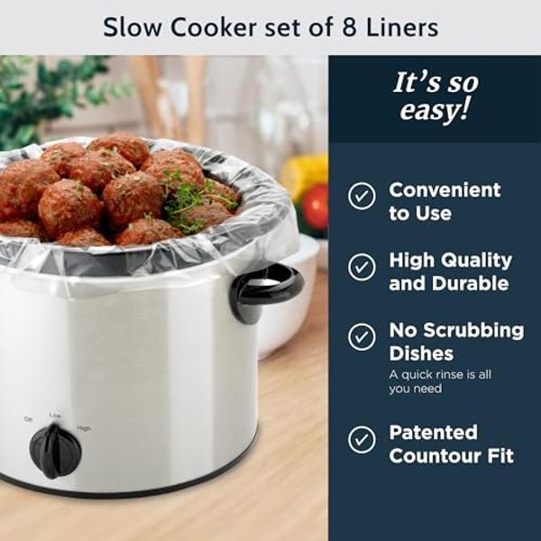 PanSaver Slow Cooker Liners - Disposable Liners for Instant Cleanup with No Scrubbing (Fits 3-8 Quarts, 8 Count)