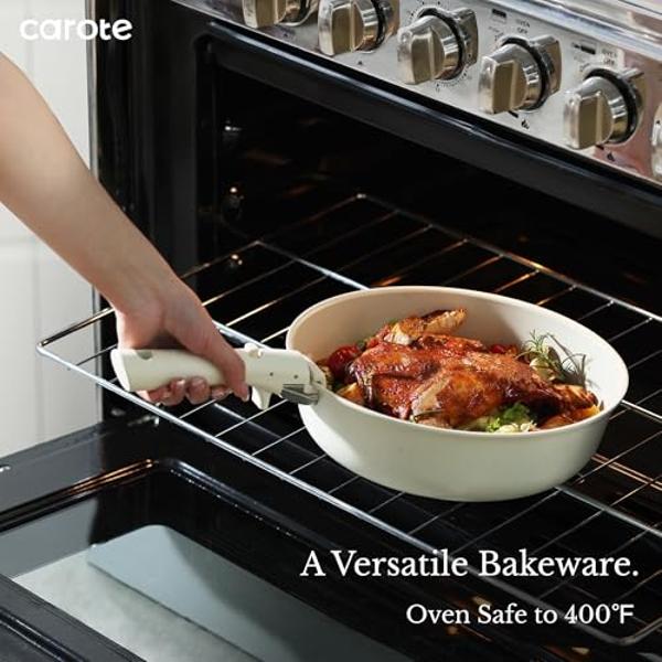 CAROTE 11pcs Pots and Pans Set, Nonstick Cookware Detachable/Removable Handle, Induction RV Kitchen Set, Oven Safe, Cream White