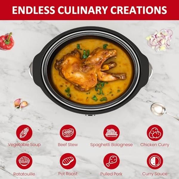 4 QT Slow Cooker, Kiss the Water Buffet Server and Warmer with 3 Heating Modes, Compact Slow Cooker, Dishwasher-Safe Removable Ceramic Pot & Tempered Glass Lid, Stainless Steel, Bl