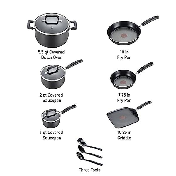 T-fal Signature Nonstick Cookware Set 12 Piece, Oven Broiler Safe 350F, Pots and Pans, Kitchen Cooking Set w/Fry Pans, Saucepans, Saute Pan, Dutch Oven, Griddle, Kitchen, Home, Dis