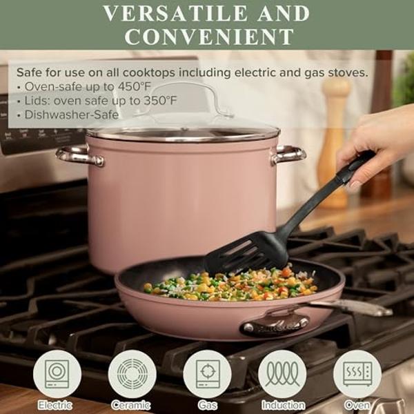 CAROTE 11pcs Pots and Pans Set, Nonstick Cookware Detachable/Removable Handle, Induction RV Kitchen Set, Oven Safe, Cream White