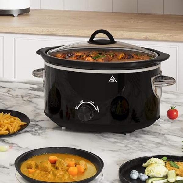 4 QT Slow Cooker, Kiss the Water Buffet Server and Warmer with 3 Heating Modes, Compact Slow Cooker, Dishwasher-Safe Removable Ceramic Pot & Tempered Glass Lid, Stainless Steel, Bl