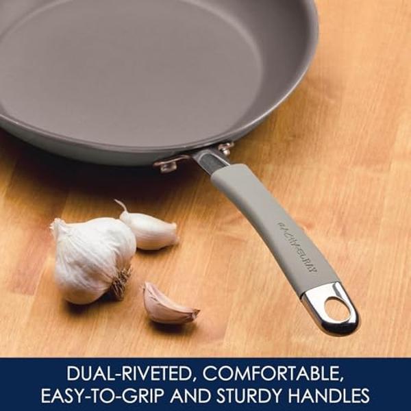 Rachael Ray - 16802 Rachael Ray Cucina Nonstick Cookware Pots and Pans Set, 12 Piece, Sea Salt Gray