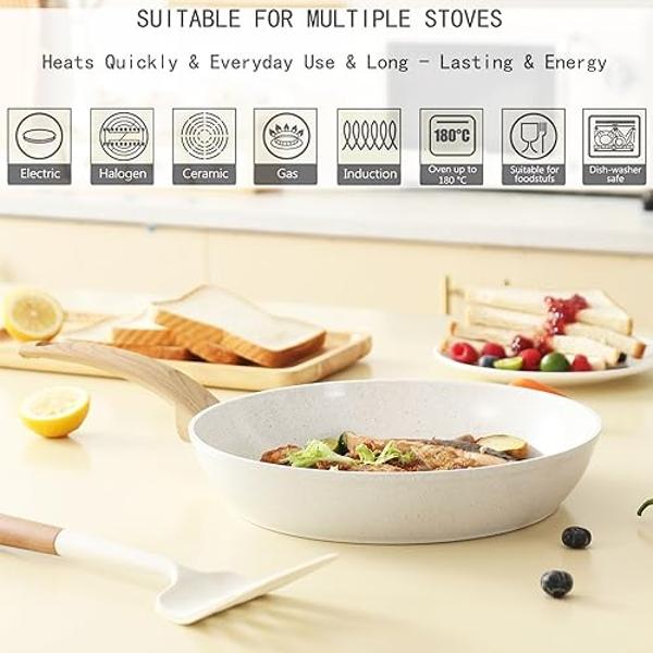 Paris Hilton Ceramic Nonstick Cookware Set, Cast Aluminum with Dual Layer Nonstick Coating, Gold Heart Knobs, Stay-Cool Handles, Made without PFAS, PFOA, PFOS & PTFE, Dishwasher Sa