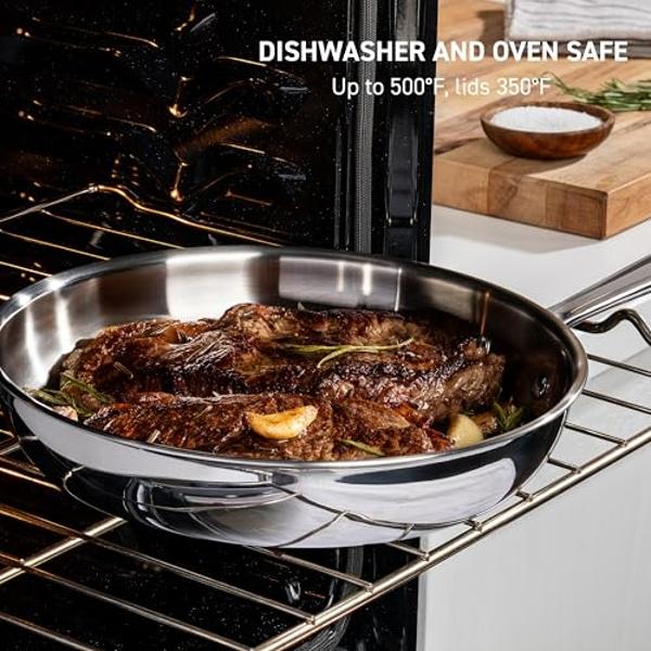 T-fal Pro Tri-Ply Stainless Steel Cookware Set 13 Piece, Induction Compatible Oven Safe 500F, Lids 350F, Fast & Even Heat, Professional Quality & Durability, Pots and Pans Set, Dis