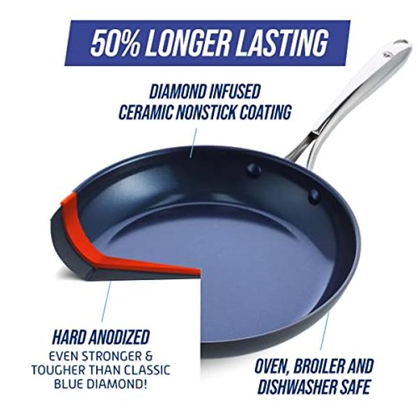 Blue Diamond Cookware Hard Anodized Ceramic Nonstick, 10 Piece Cookware Pots and Pans Set, Non-Toxic PFAS and PFOA-Free, Dishwasher and Oven Safe, Durable, Even Heating, Metal Uten