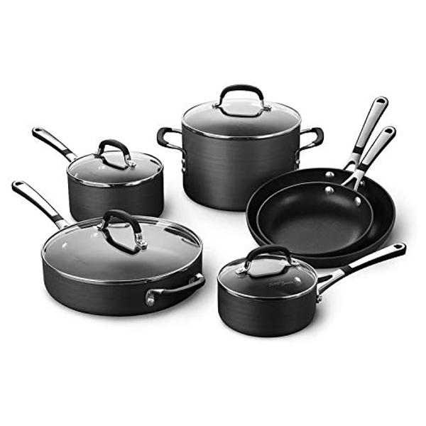 Calphalon Simply Pots and Pans Set, 10-Piece Nonstick Cookware, Hard-Anodized Aluminum, Stay-Cool Handles