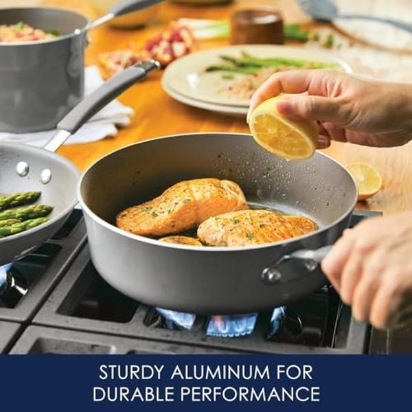 Rachael Ray - 16802 Rachael Ray Cucina Nonstick Cookware Pots and Pans Set, 12 Piece, Sea Salt Gray