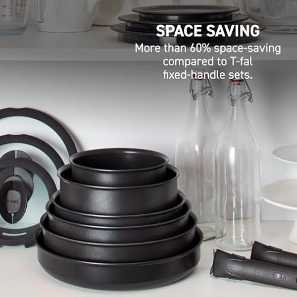 T-fal Ingenio Expertise Non Stick Cookware Set 14 Piece, Induction, Oven Broiler Safe 500F, Stackable Cookware, Pots and Pans, RV, Camping, Fry Pans, Dishwasher Safe, Detachable Ha