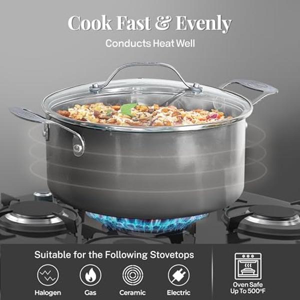 GreenPan Reserve Hard Anodized Healthy Ceramic Nonstick 10 Piece Cookware Pots and Pans Set, Gold-Tone Stainless Steel Handles, PFAS & PFOA-Free, Dishwasher Safe, Oven & Broiler Sa