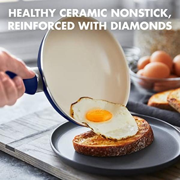 GreenPan Rio 16 Piece Cookware Set, PFOA and PFAS-Free, Healthy Ceramic Nonstick, Dishwasher Safe Easy Clean Durable Performance, Blue