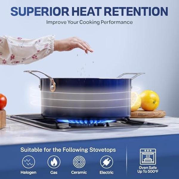 GRANITESTONE Blue 20 Pc Pots and Pans Set Non Stick Cookware Set, Kitchen Cookware Sets with Utensils and Bakeware, Non Toxic Cookware Set PFOA PFOS Free, Oven & Dishwasher Safe