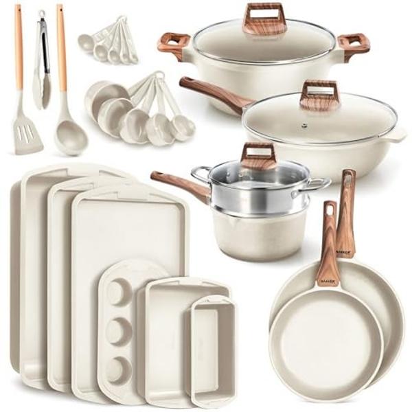 Rachael Ray - 16802 Rachael Ray Cucina Nonstick Cookware Pots and Pans Set, 12 Piece, Sea Salt Gray