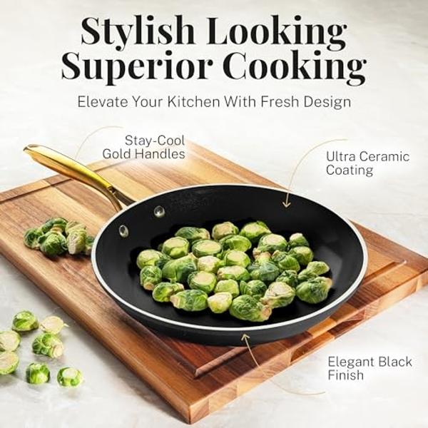 Gotham Steel 15 Pc Ceramic Pots and Pans Set Non Stick, Kitchen Cookware Sets, Pot and Pan Set, Ceramic Cookware Set, Non Toxic Cookware Set, Non Stick Pots and Pan Set, Dishwasher
